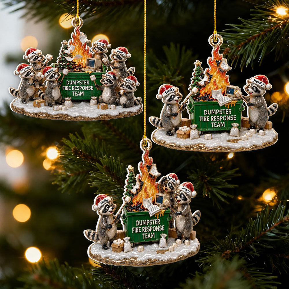 Custom Coworker Christmas Ornament, Team Appreciation Gift •  Dumpster Fire Crew Forever - Personalized 3D White Acrylic Ornament