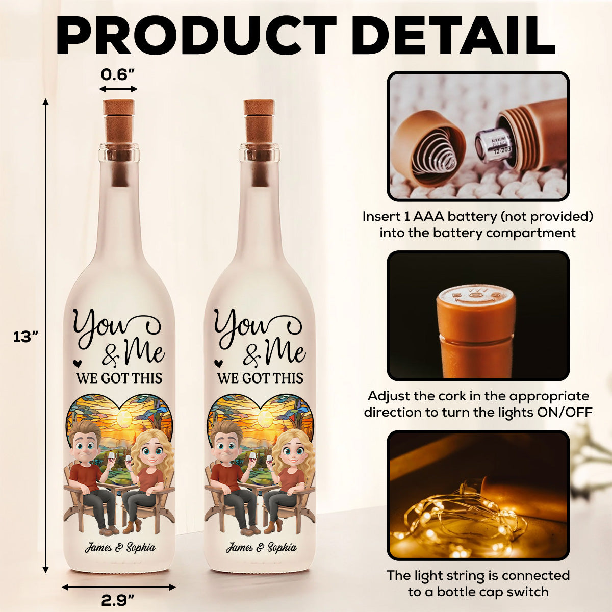 Our Hearts Beat As One - Personalized Bottle Lamp