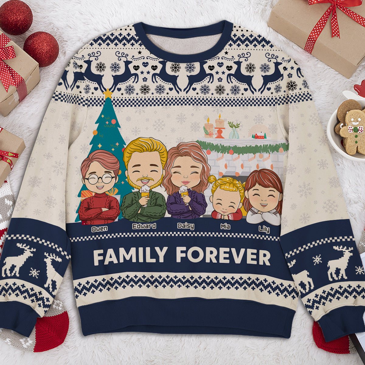 Custom Family Christmas Sweatshirt, Gift for Family Members • Family Forever - Personalized All-Over-Print Sweatshirt