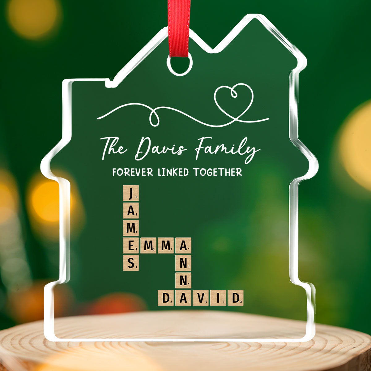 Custom Family Ornament, Christmas Gift for Family Members •  Family Hearts Forever Linked Together - Personalized House Shaped Glass Ornament