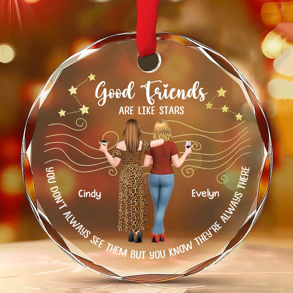 Custom Friendship Christmas Ornament, Best Friend Gift •  Forever Friends Star - Personalized Glass Ornament