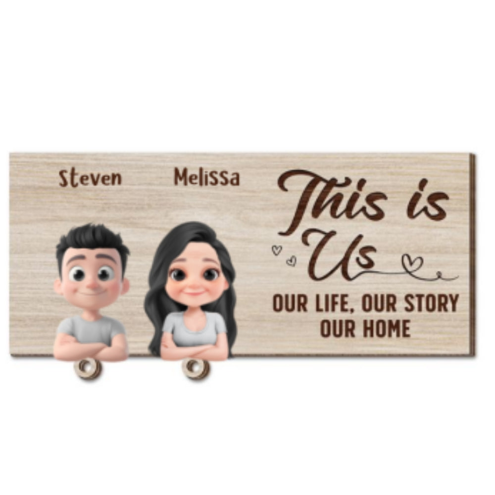 This Is Us - Personalized Wooden Key Holder With Keychain