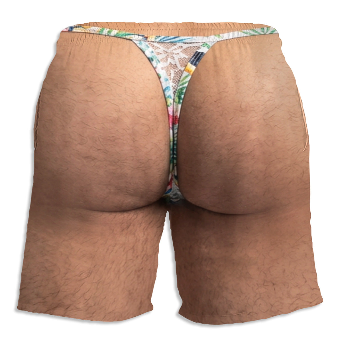 Custom Funny Hairy Man Swim Trunks, Birthday Summer Gift • Tropical Vibes - Personalized Beach Shorts