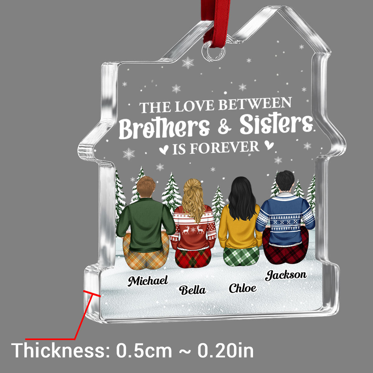 Custom Brothers & Sisters Christmas Ornament •  Sibling Love Is Forever - Personalized House Shaped Glass Ornament