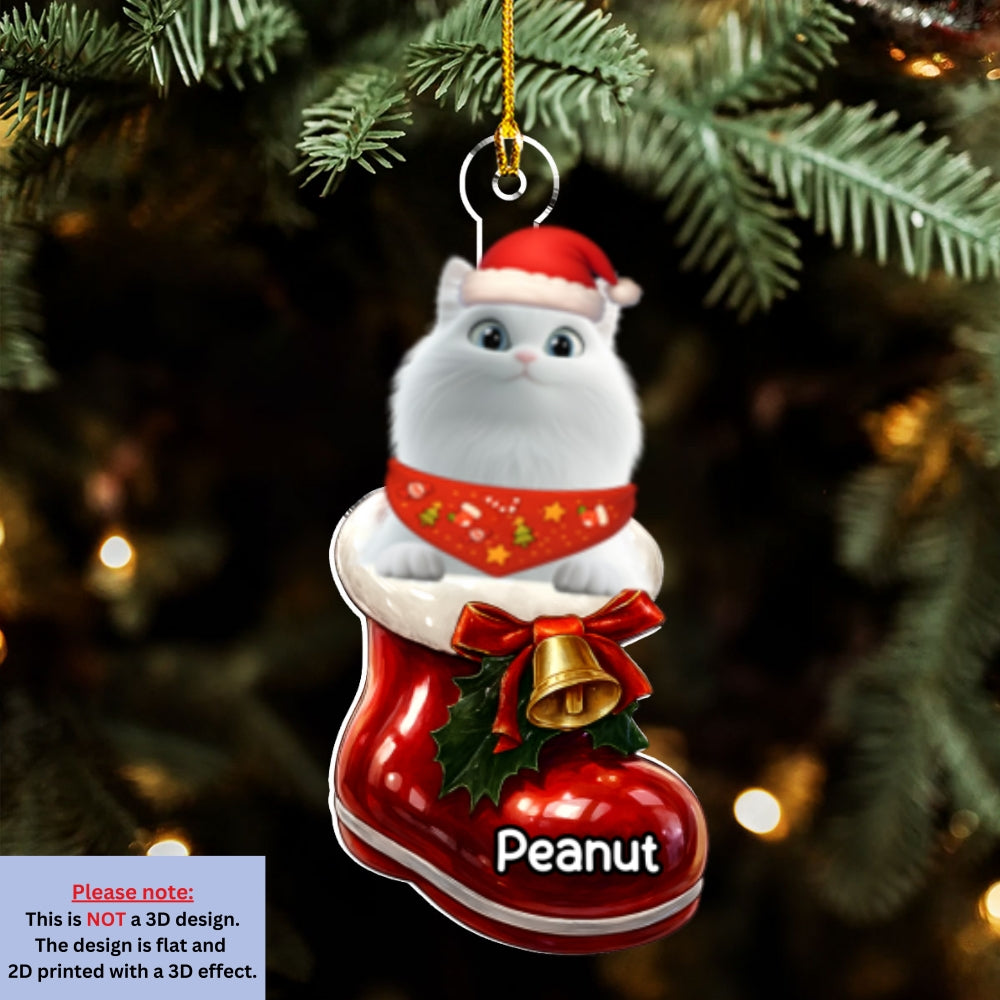 Custom Keepsake Christmas Ornament •  Cat Here In Your Shoes - Personalized 3D Effect Acrylic Ornament