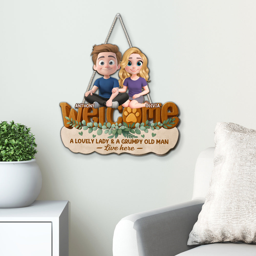 Custom 3D Wife Anniversary Wall Decor Keepsake Gift • Greetings To Our Home - Personalized 3D Effect Wood Sign