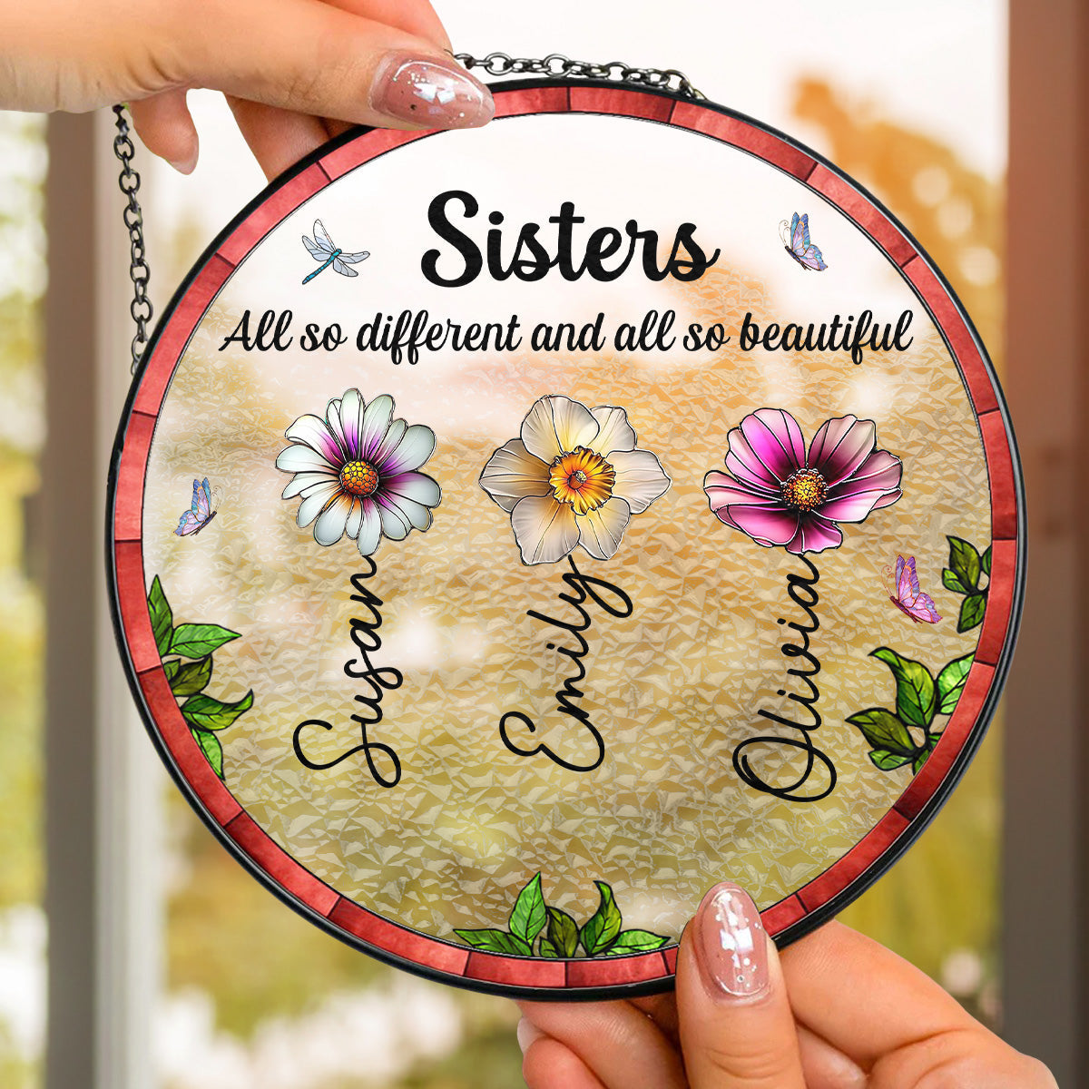 Custom Family Name Hanging Decor, Christmas Birthday Gift •  Sisters Are All So Beautiful - Personalized Window Hanging Suncatcher
