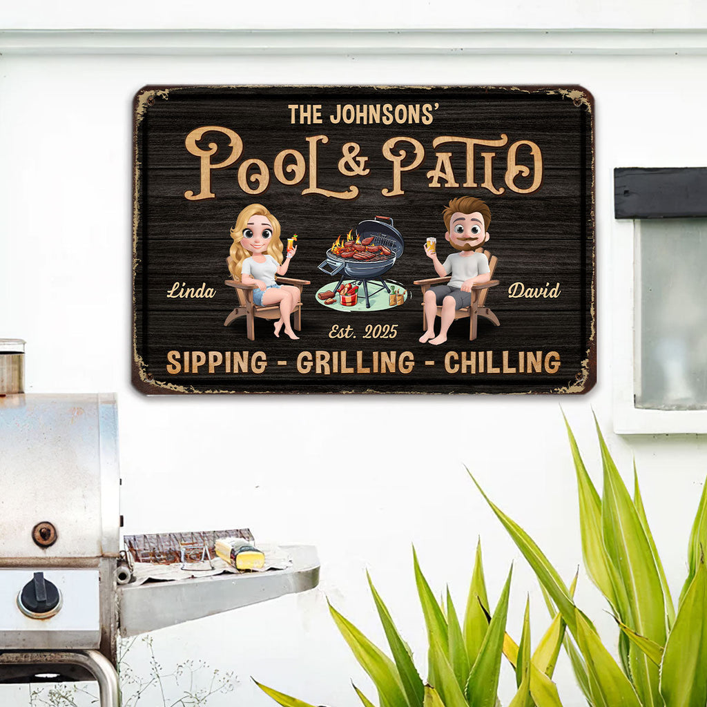 Custom Family Summer Backyard, Patio & Porch Decor • We At Pool And Patio - Personalized Metal Sign