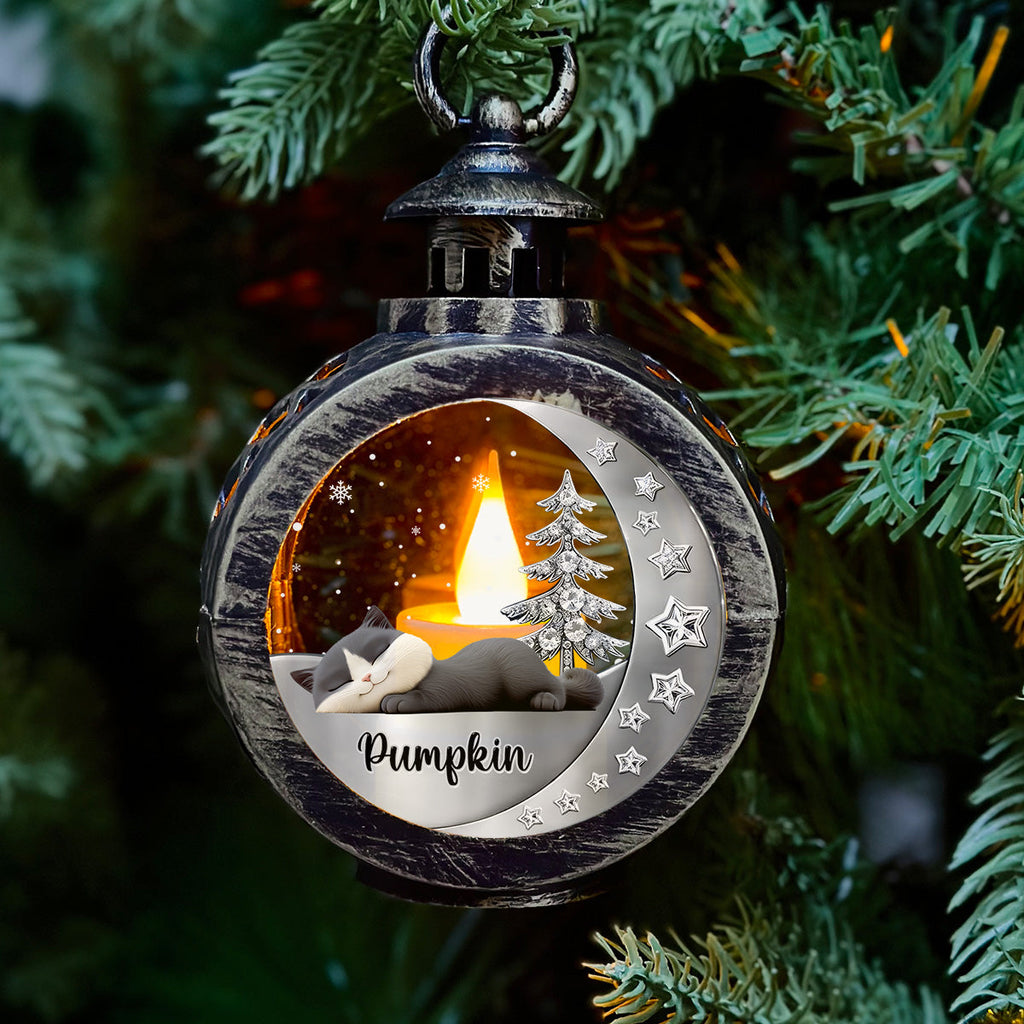 Custom Pet Memorial Christmas Night Light, Remembrance Gifts • Beside My Cat - Personalized 3D Effect Christmas Lantern