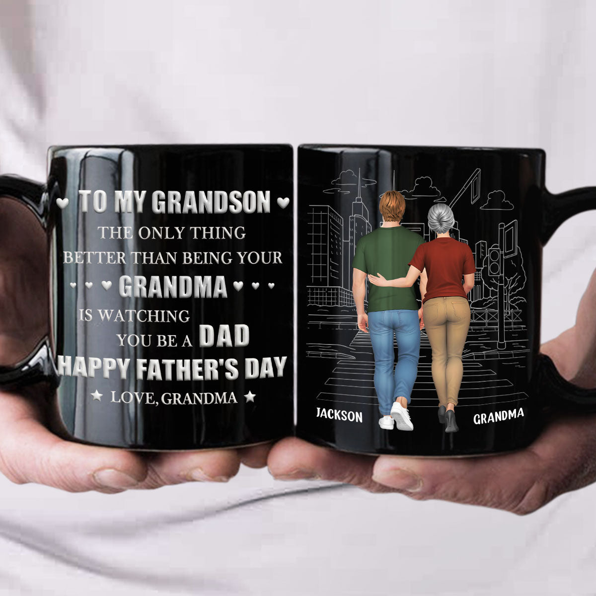 Custom Father's Day Gift for Grandson • Grandma Watching You Grow - Personalized 3D Inflated Effect Mug