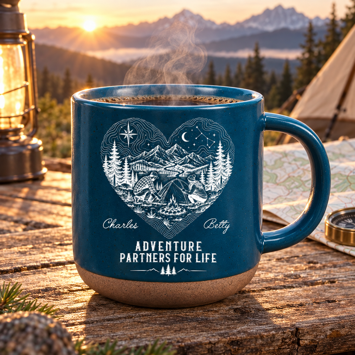 Custom Anniversary Keepsake Gifts For Couple • Our Story Is One Big Adventure - Personalized Pottery Mug