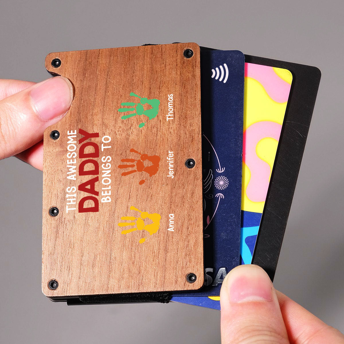 This Awesome Daddy Belongs To - Personalized Wooden Card Holder