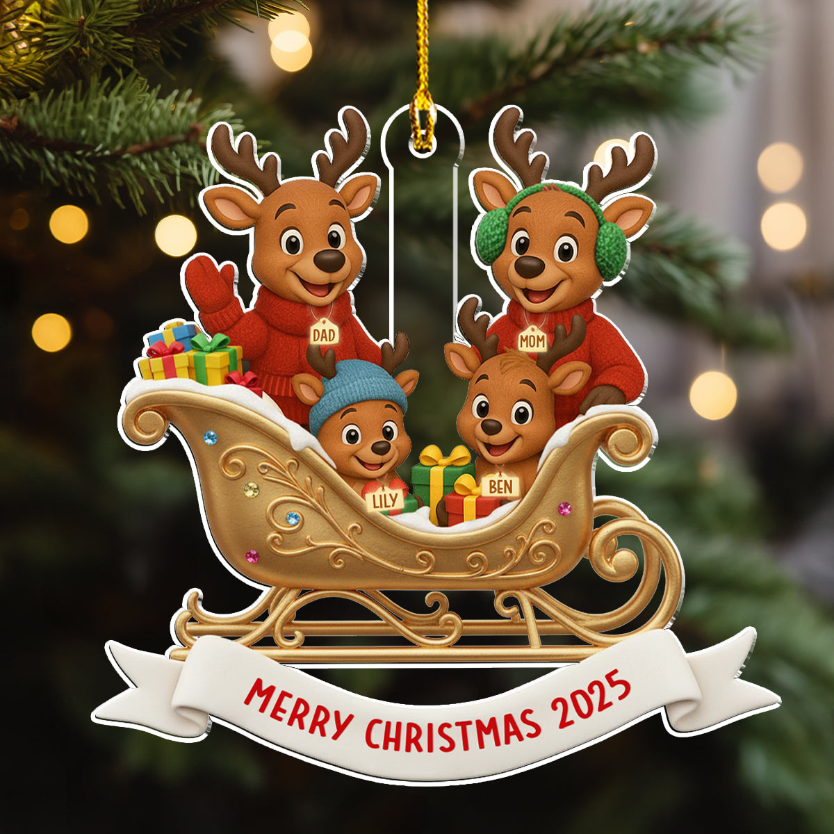 Custom Family Ornament, Christmas Gift for Family Members •  Reindeer Family Christmas - Personalized Acrylic Ornament