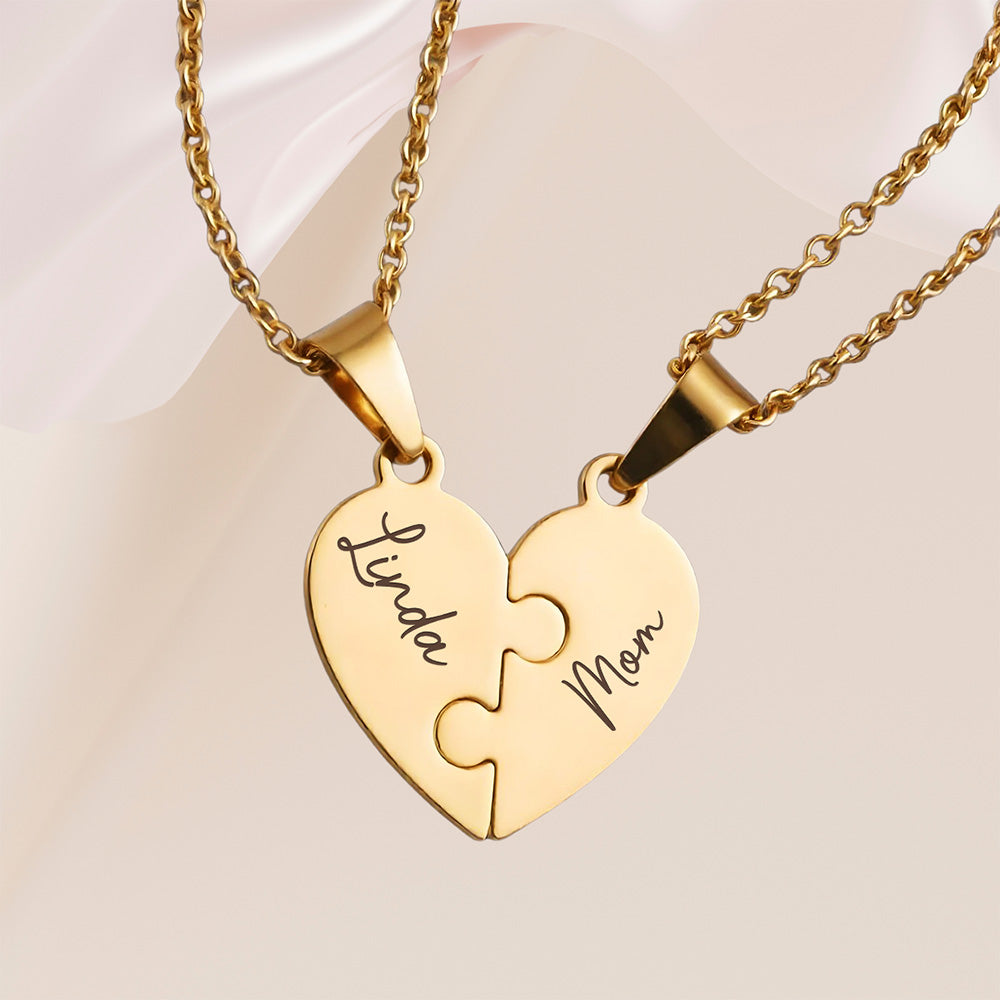 Always Connected By Heart - Personalized Heart Puzzle Necklace
