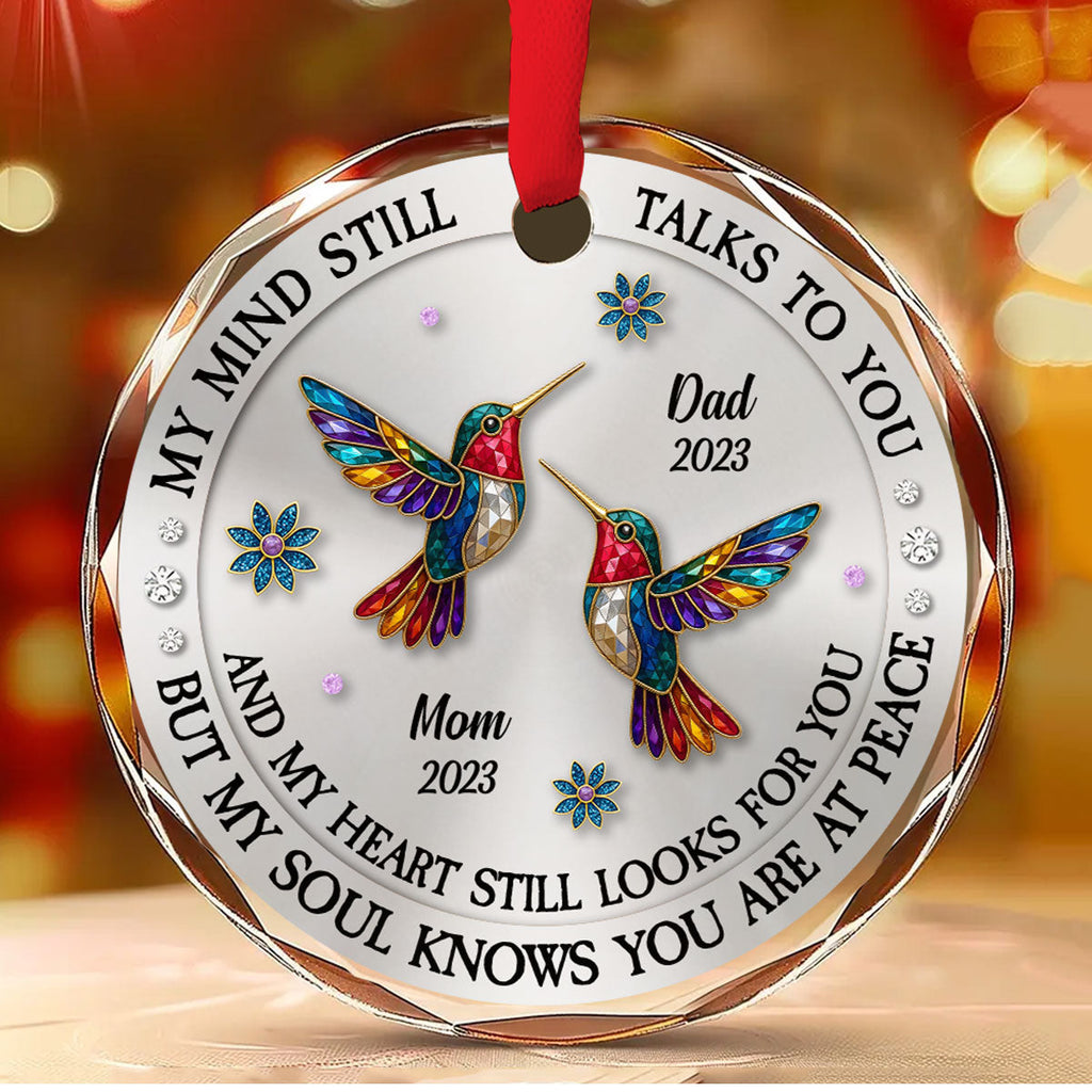 Custom Name & Year Memorial Christmas Ornament, Sympathy Keepsake • My Mind My Heart My Soul Memorial - Personalized Glass Ornament