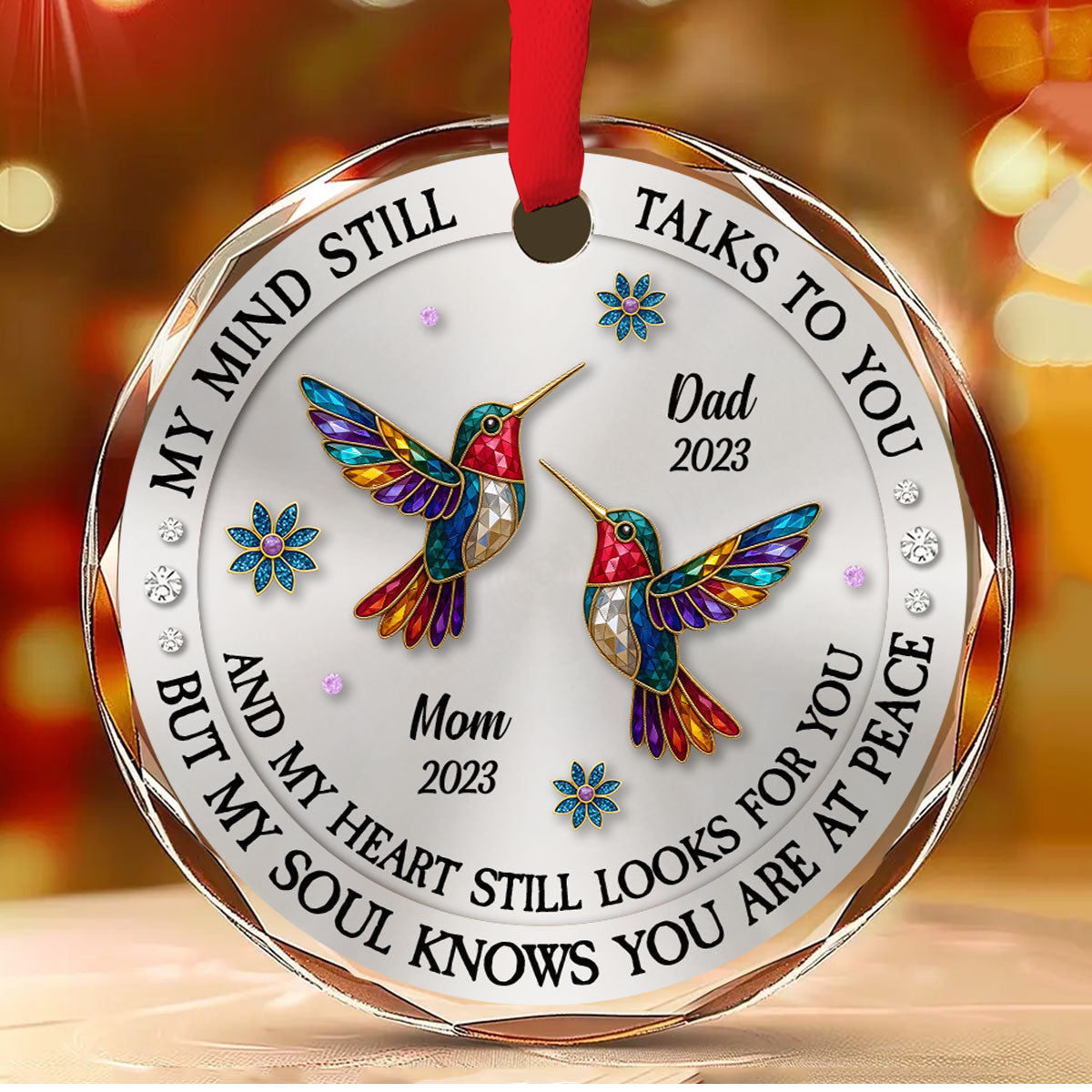 Custom Name & Year Memorial Christmas Ornament, Sympathy Keepsake • My Mind My Heart My Soul Memorial - Personalized Glass Ornament