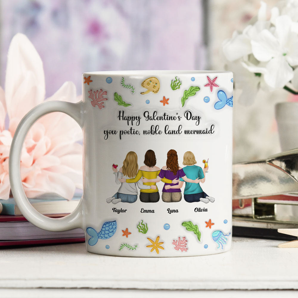 Custom Best Friend, Christmas & Birthday Friendship Keepsake Gift • You Poetic Noble Land Mermaid - Personalized 3D Inflated Effect Coffee Mug