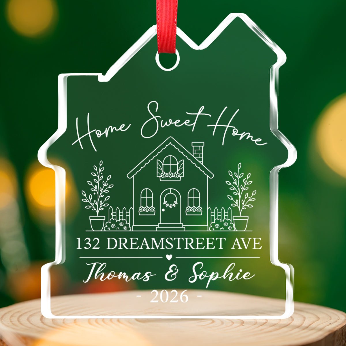 Custom Couple Christmas Ornament, Anniversary Gift •  Home Sweet Home - Personalized House Shaped Glass Ornament