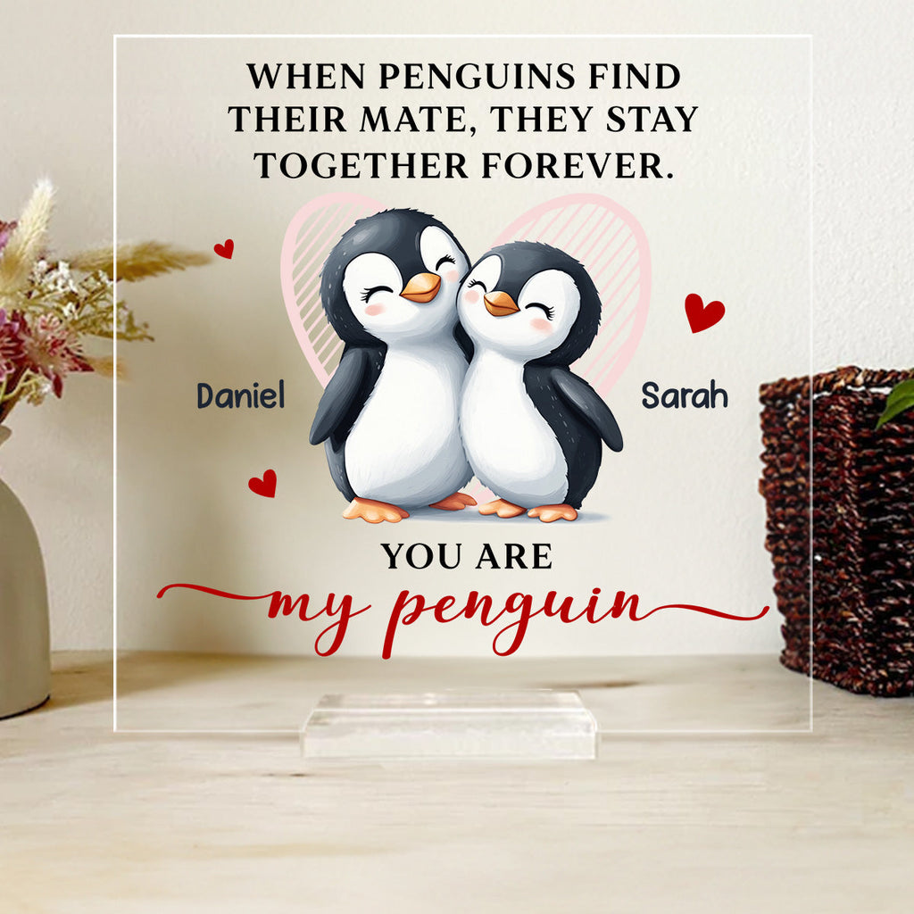 Custom Couple's Decor, Anniversary & Wedding Gift • My Penguin - Personalized Acrylic Plaque With Base