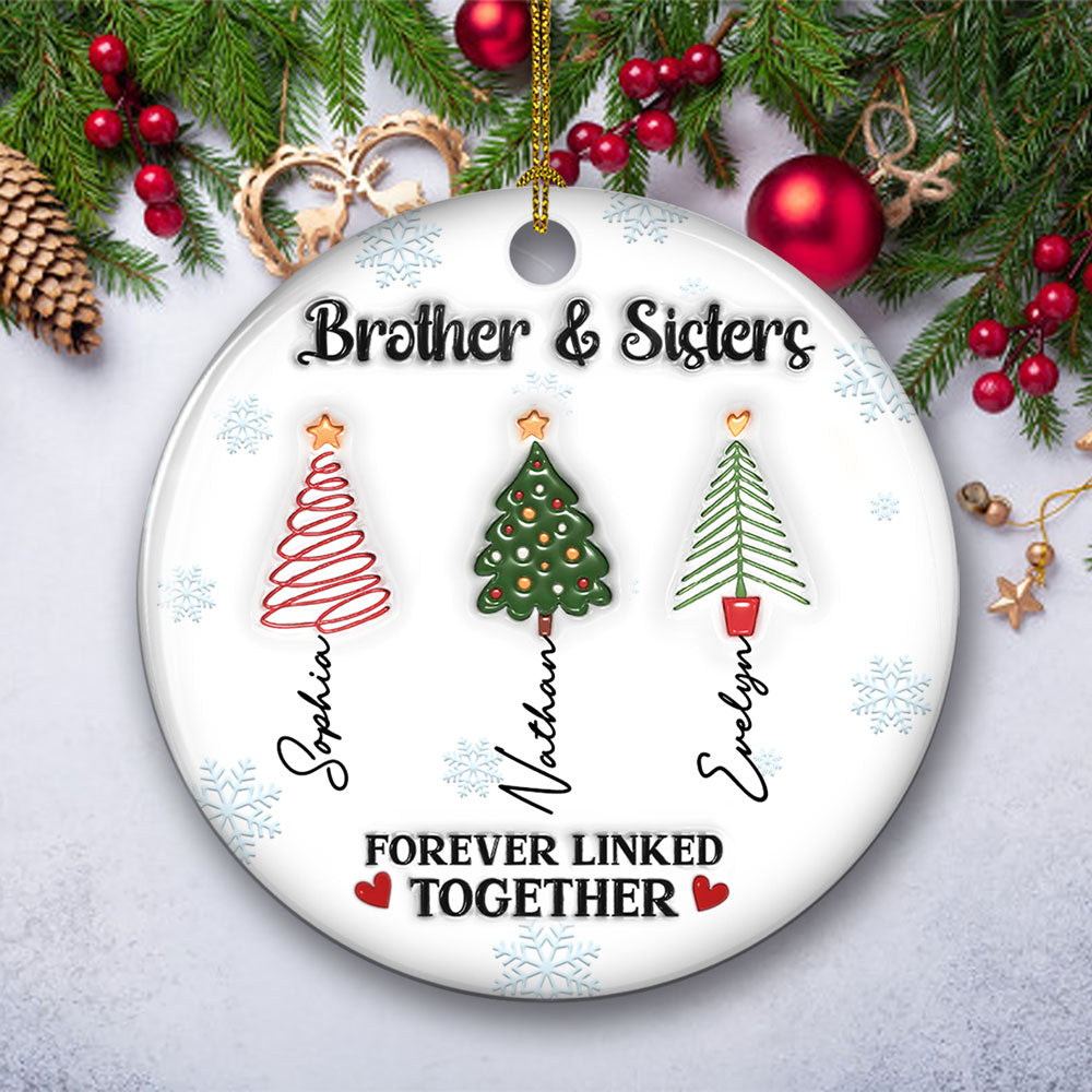 Custom Brothers & Sisters Christmas Ornament •  Family Tree Roots - Personalized 3D Inflated Effect Ceramic Ornament