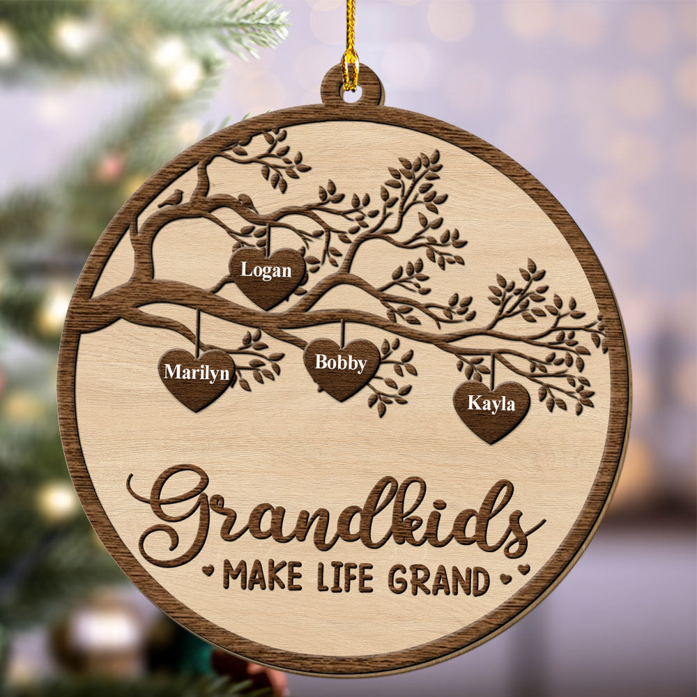 Custom Keepsake Christmas Ornament •  Grandkids Make Life Grand - Personalized Wood Ornament