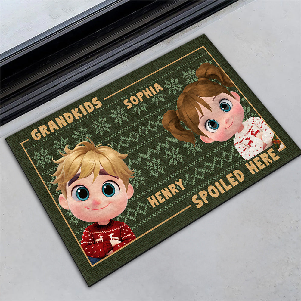 Grandkids Spoiled Here Merry Christmas - Personalized Doormat