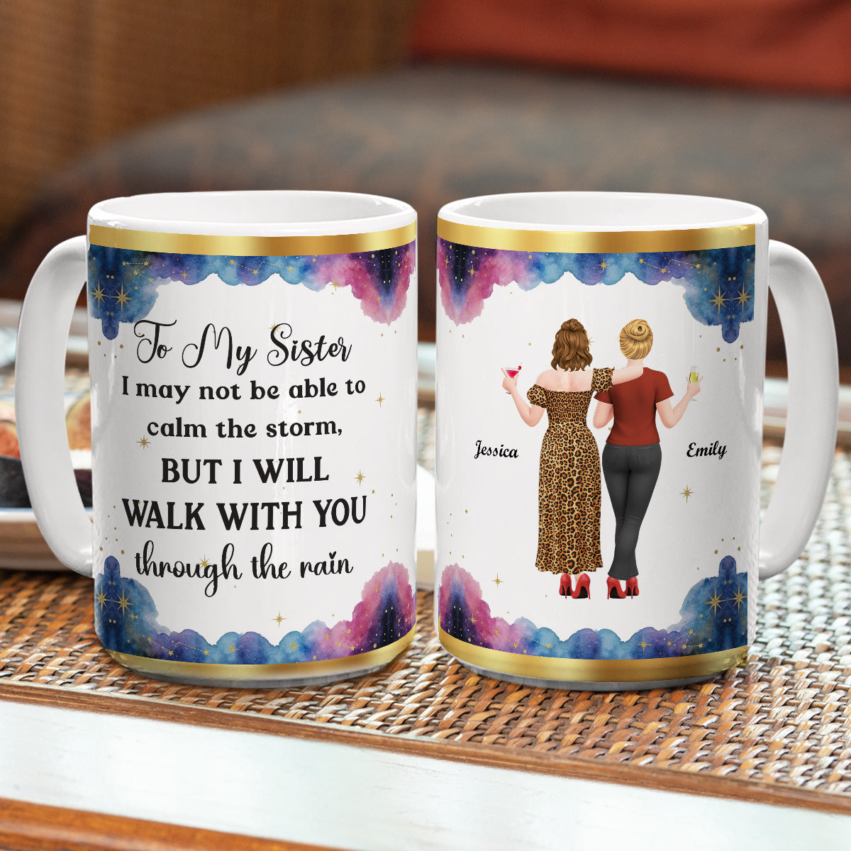 Custom Christmas & Birthday Gift For Sister • Sisters Hold Hands Through Rain - Personalized Coffee Mug