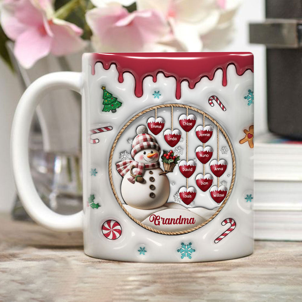 Custom Christmas & Birthday Gift For Grandma • Snowman - Personalized 3D Inflated Effect Mug