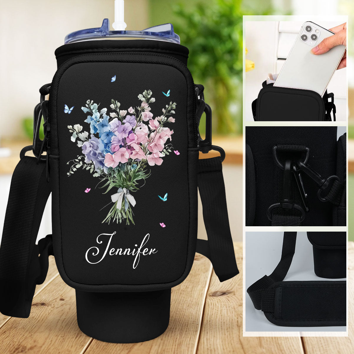 Birthmonth Flower - Personalized Water Bottle Carrier Bag