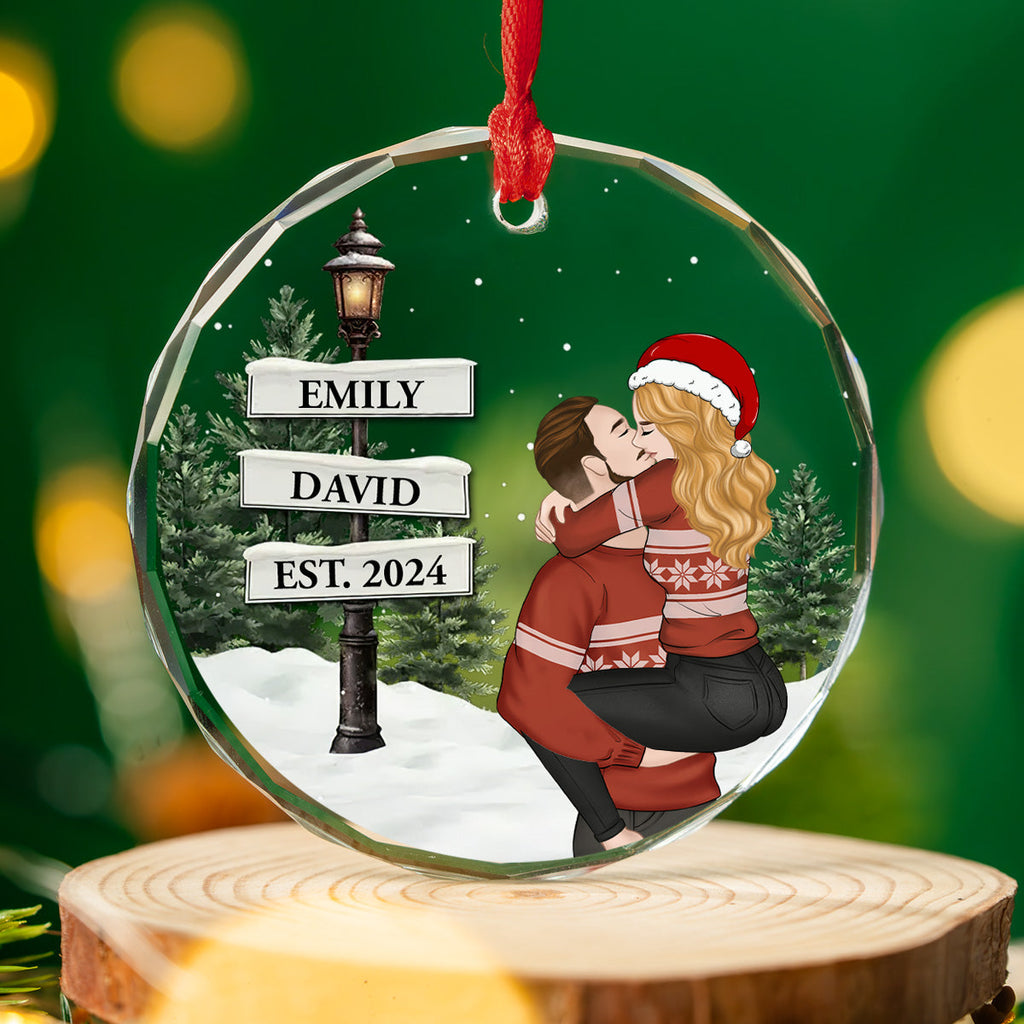Custom Couple Christmas Ornament, Anniversary Gift •  You And Me Together - Personalized Glass Ornament
