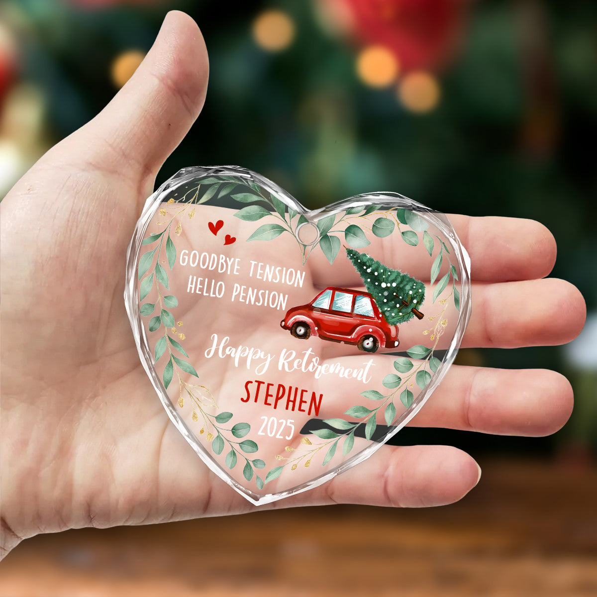 Custom Coworker Christmas Ornament, Team Appreciation Gift •  Goodbye Tension Hello Pension Life - Personalized Glass Ornament