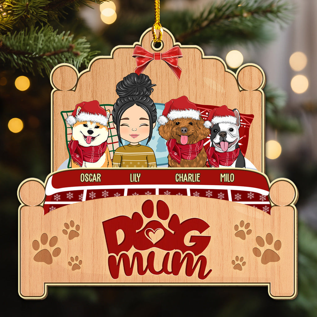 Custom Keepsake Christmas Ornament •  Sleepy Dog Mom - Personalized Wood Ornament