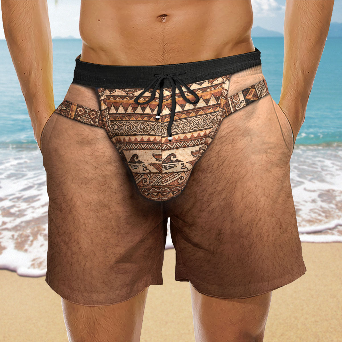 Custom Funny Hairy Man Swim Trunks, Birthday Summer Gift • Summer Vibes - Personalized Beach Shorts