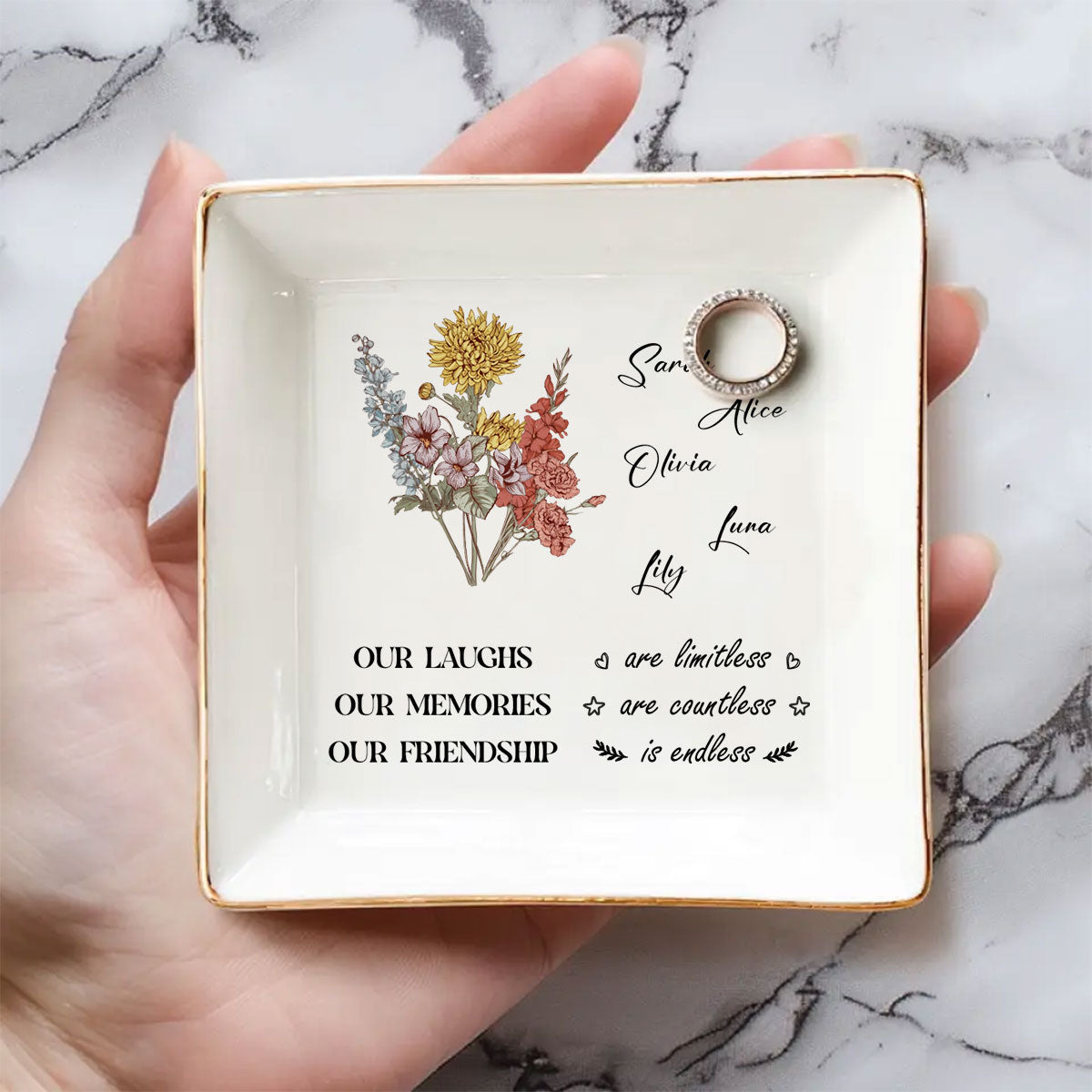 Custom Bestie Trinket Dish, Birthday Christmas Gift For Best Friend • Sweet Friendship 2024 - Personalized Jewelry Dish