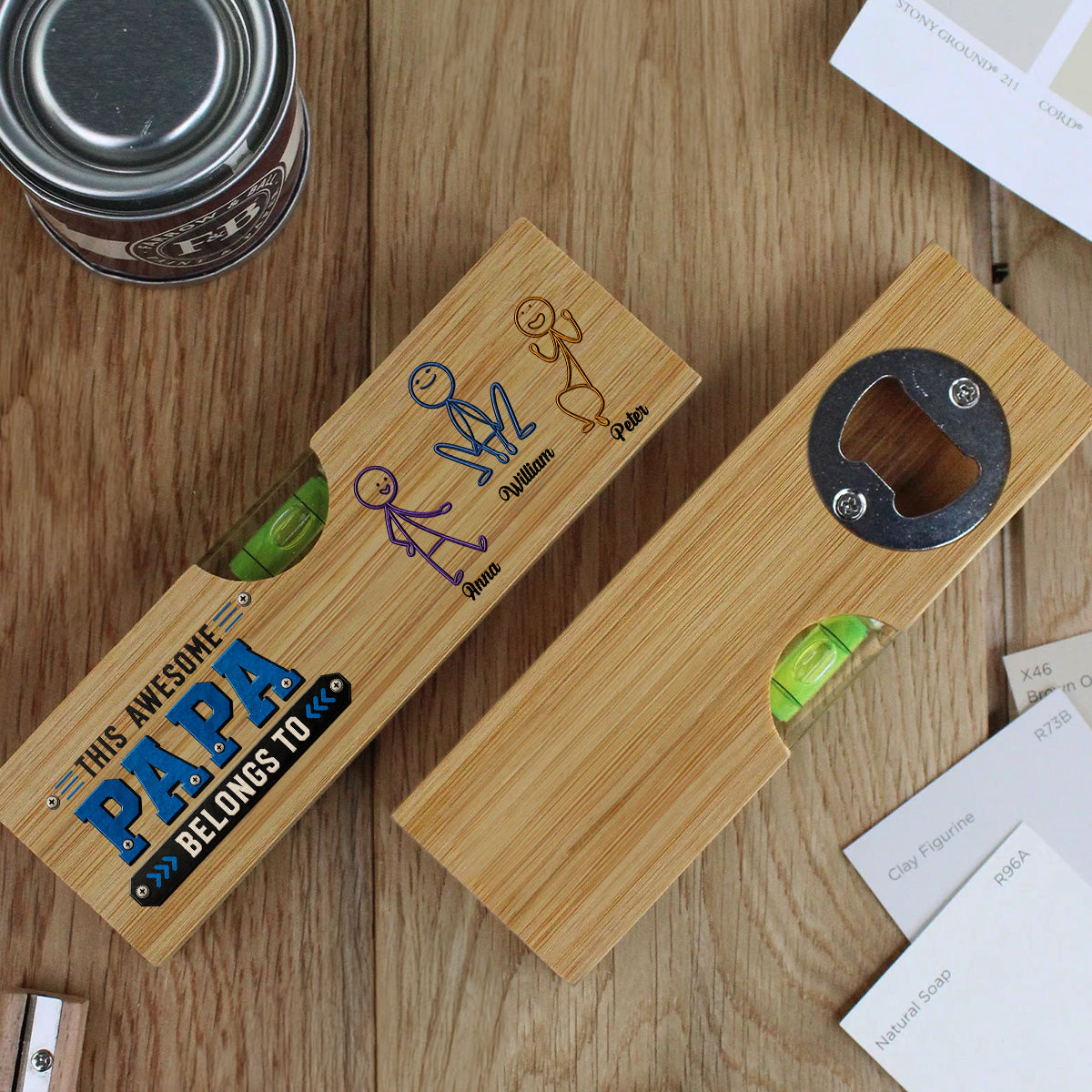 Awesome Dad - Personalized Wooden Spirit Level Bottle Opener