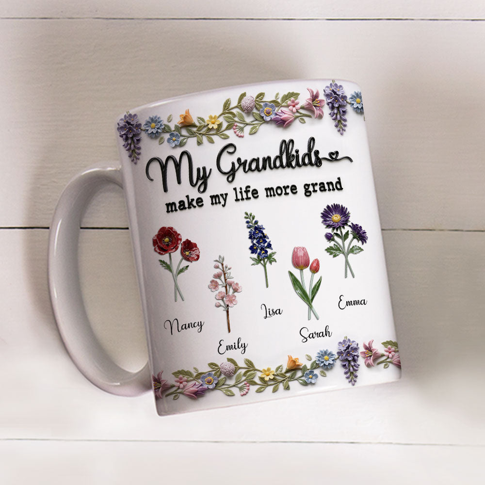 Custom Mother's Day Gift for Mom & Grandma • My Grandkids Make Life Bloom - Personalized 3D Effect Mug
