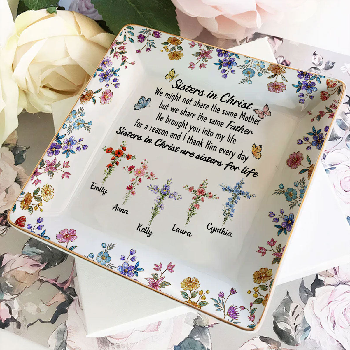 Custom Trinket Dish Gift for Friend, for Soul Sister • Connected By Faith - Personalized Jewelry Dish