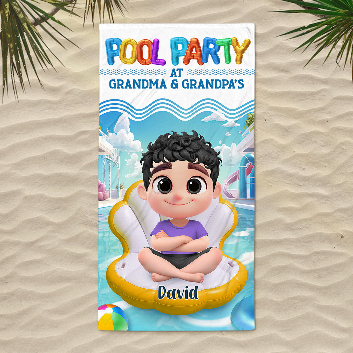 Pool Party At Grandma And Grandpa - Personalized Beach Towel