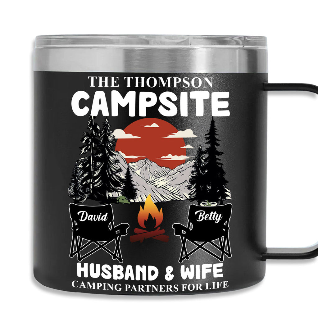 Camping Partners For Life - Personalized 14oz Stainless Steel Tumbler With Handle