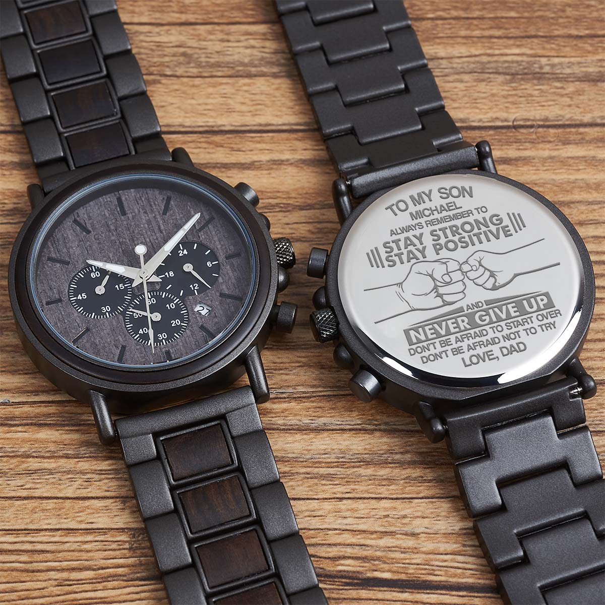 Stay Strong Stay Positive - Personalized Engraved Wooden Watches GQ026