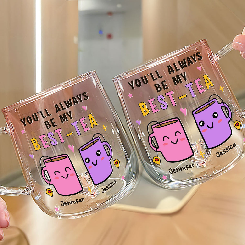 Custom Best Friend, Christmas & Birthday Friendship Keepsake Gift • You Will Always Be My Best Tea - Personalized Pink Gradient Glass Mug