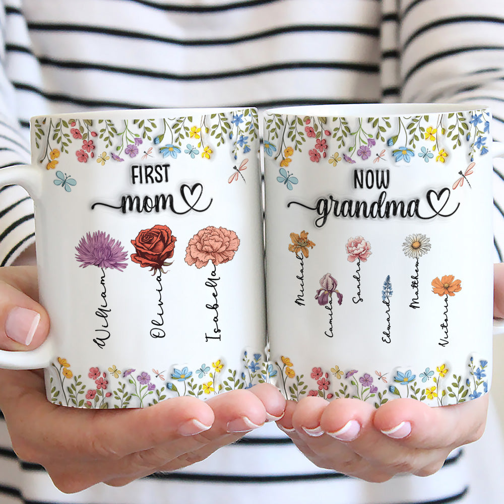 Custom Christmas & Birthday Gift for Mom • First Mom Now Nana - Personalized 3D Inflated Effect Coffee Mug