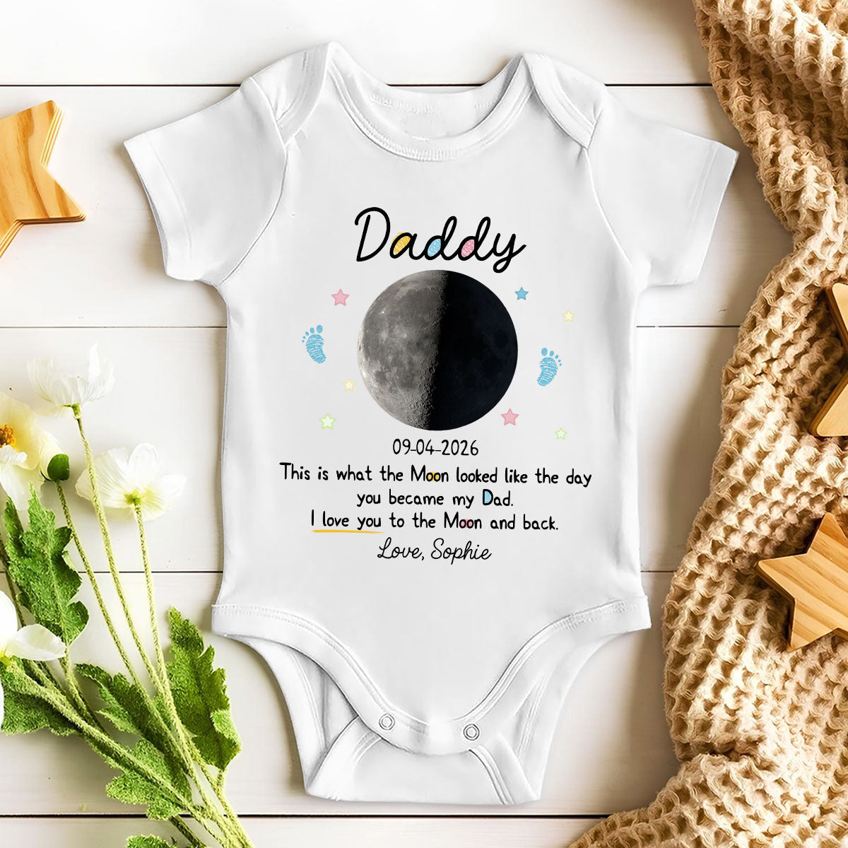 Moon Phase 1st Fathers Day Gift - Personalized Baby Onesie