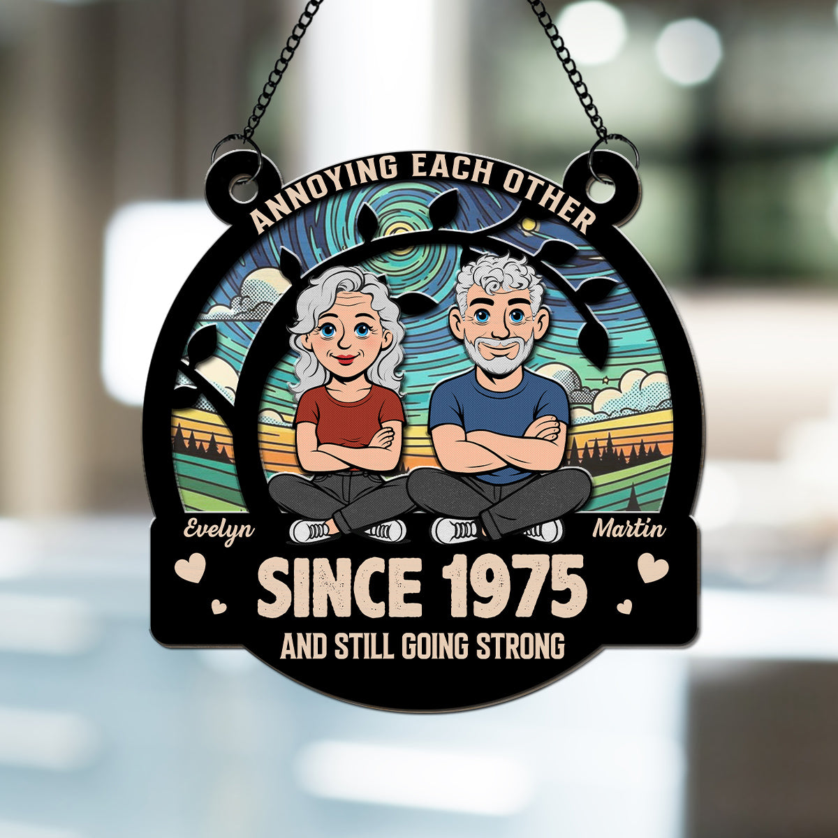 Custom Couple Hanging Decor, Anniversary Valentine's Day Gifts • With You Forever - Personalized Suncatcher