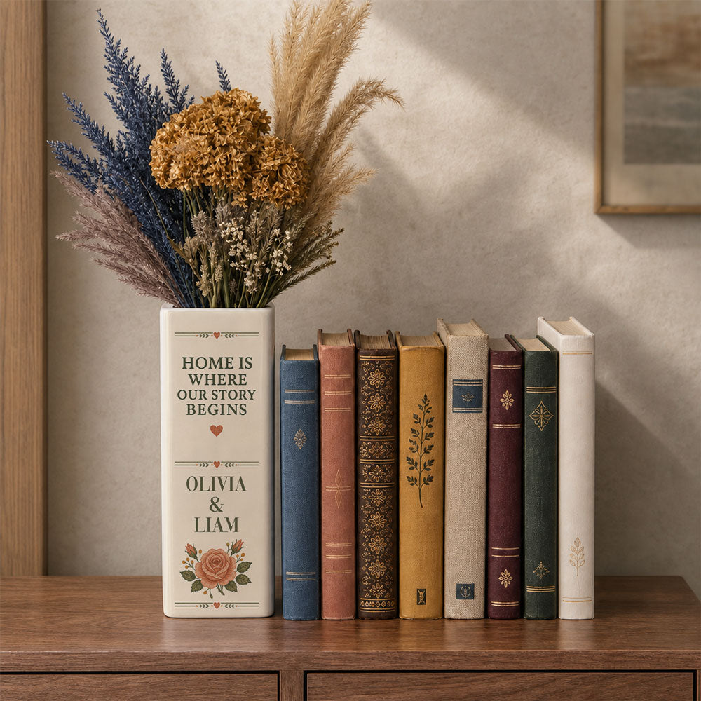Our Story Begins Right Here - Personalized Ceramic Book Vase
