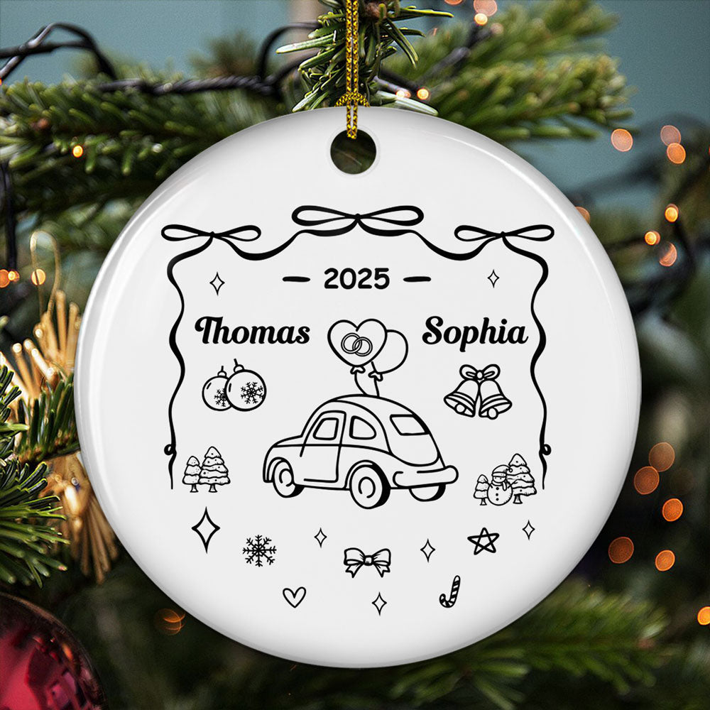 Custom Keepsake Christmas Ornament •  First Christmas Married - Personalized Ceramic Ornament