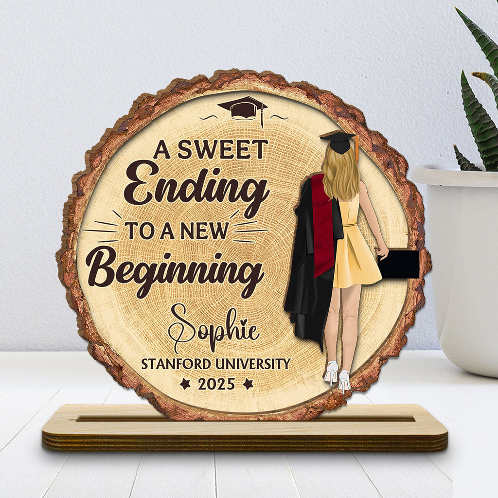 Custom Family Decor, Christmas Birthday Family Keepsake • A Sweet Ending To A New Beginning - Personalized 2-Layer Wood Plaque With Flat Base