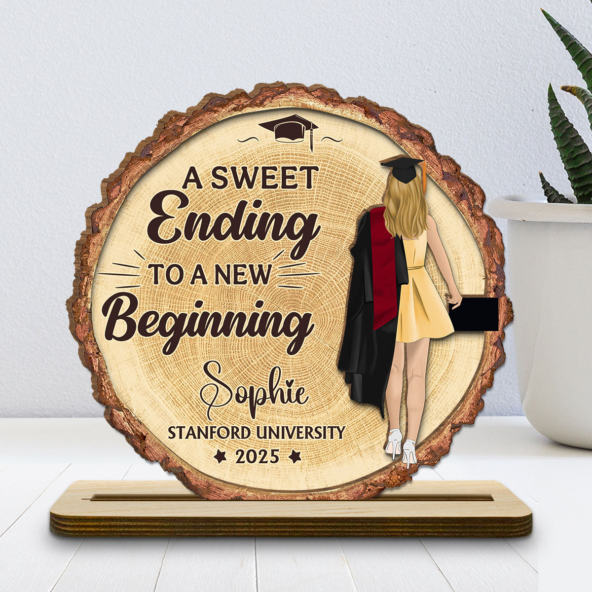 Custom Family Decor, Christmas Birthday Family Keepsake • A Sweet Ending To A New Beginning - Personalized 2-Layer Wood Plaque With Flat Base