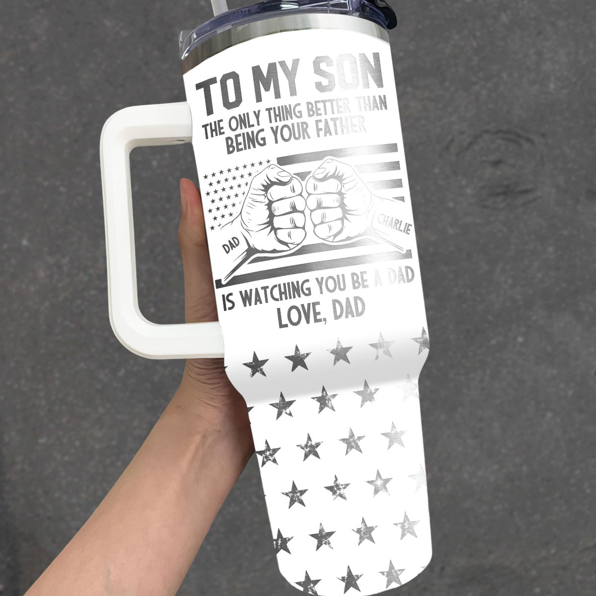 Custom Father's Day Birthday Gifts For Dad • To My Son - Personalized Engraved 40oz Tumbler With Handle