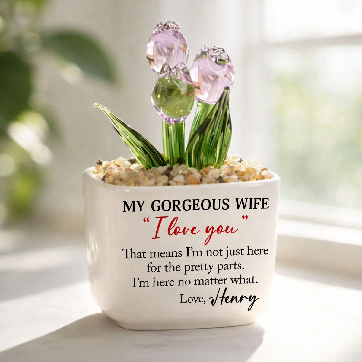Custom Flower Keepsake, Meaningful Glass Home Decor Gift • I Am Here For You - Personalized Glass Everlasting Tulips